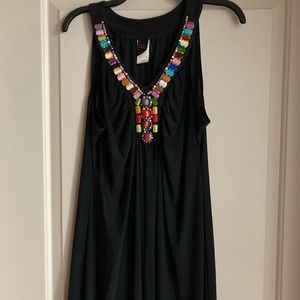Black Shift Dress with Beaded Necklace